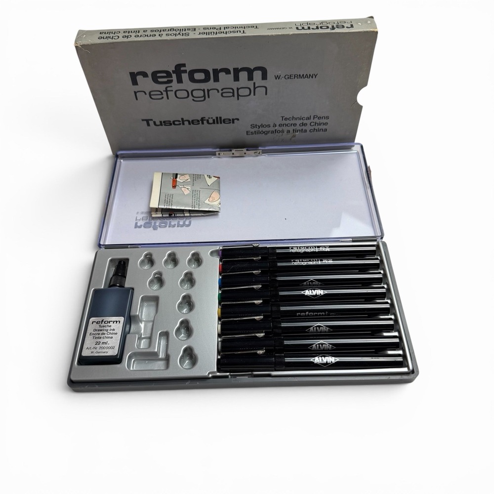 Vintage Reform Refograph 8 Pen Set In Original Case West Germany Alvin 17866T - Picture 2 of 5